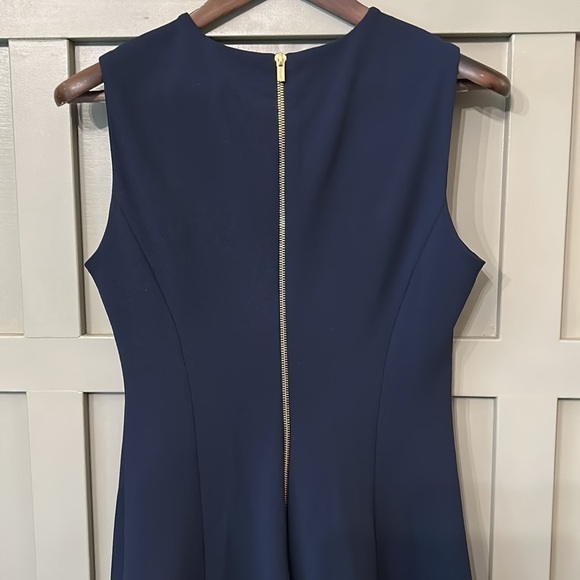 CALVIN Klein A-Line Career Office Dress Dark Navy Gold Button Shoulder Size 8 - Picture 9 of 11